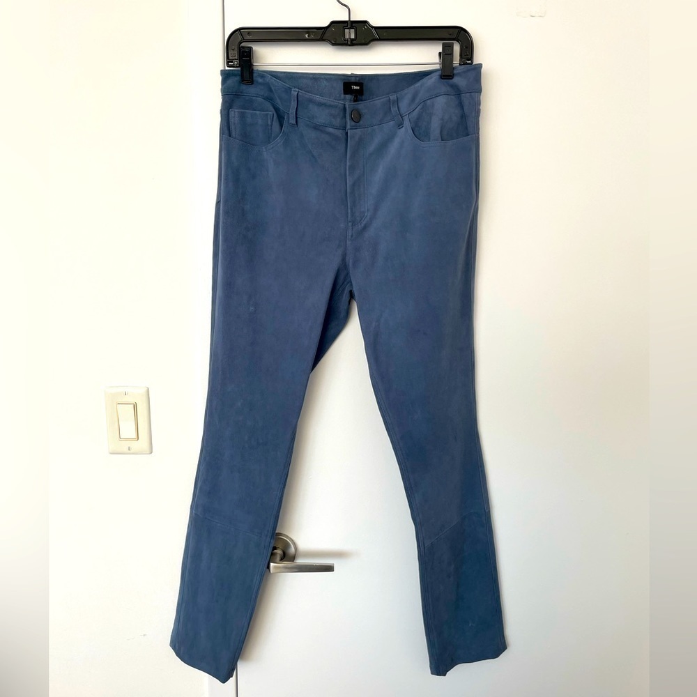 Theory women suede ankle pants mental blue NWT